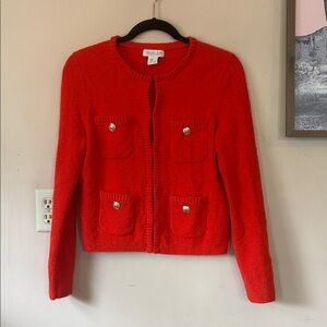 Rachel Zoe Bright Red-Orange Ladylike Boucle 4-Pocket Cardigan Size Small